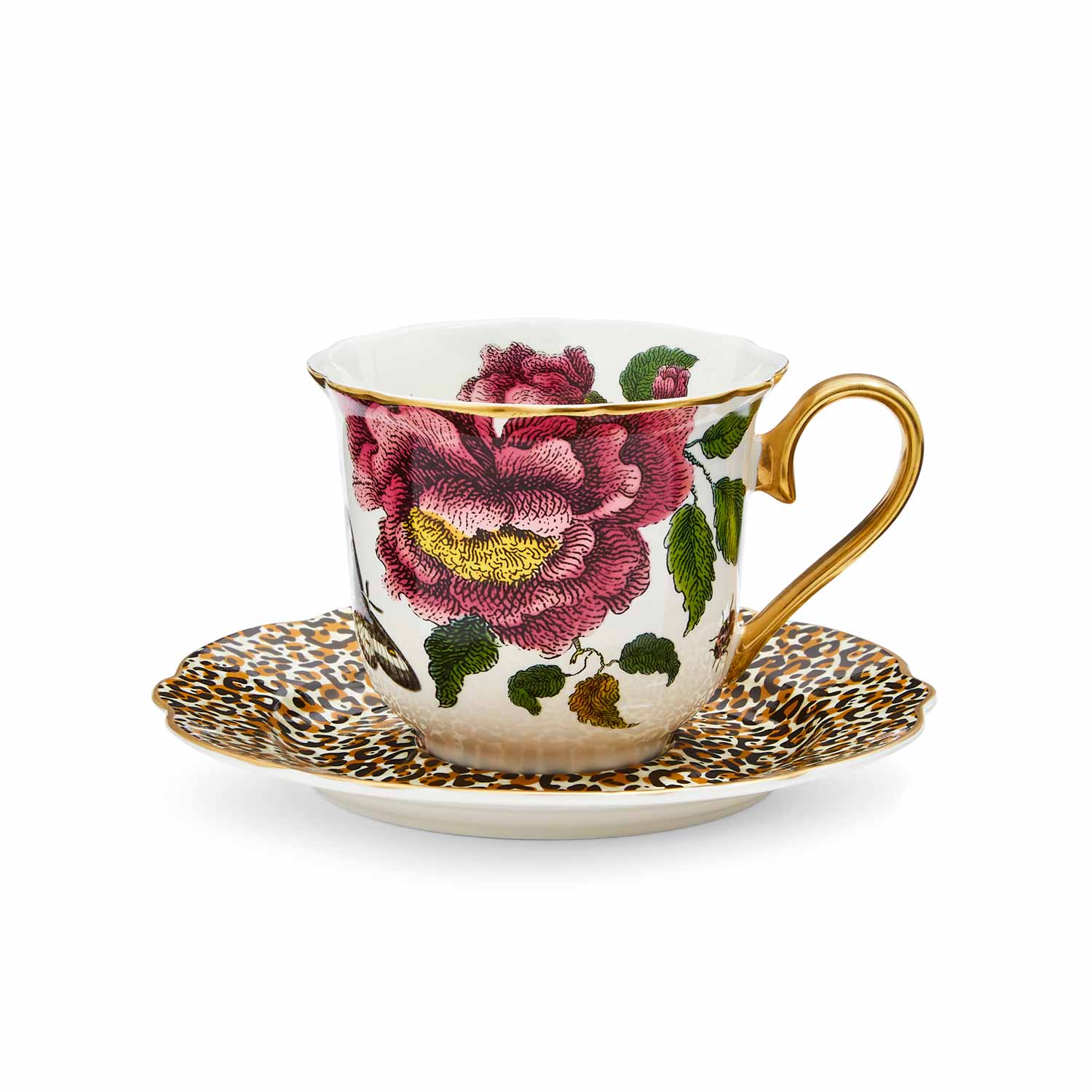 Creatures of Curiosity  Leopard Teacup and Saucer (White/Leopard) image number null